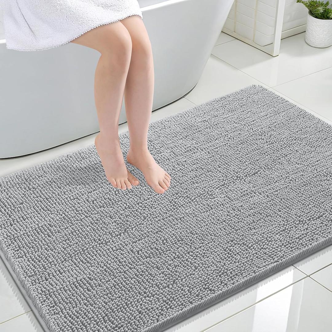 OLANLY Large Bathroom Rugs 47x32, Extra Soft Absorbent Chenille Bath Rugs, Rubber Backing Quick Dry, Machine Washable Bath Mats for Bathroom Floor, Tub and Shower, Home Decor Accessories, Light Grey