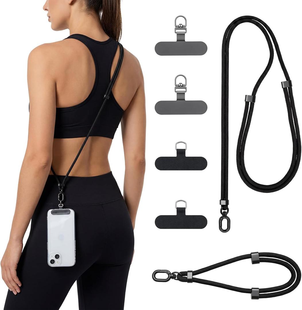3 x BESARME Phone Lanyard Set, 2 Pack, Black, Adjustable Crossbody & Wrist, Medium