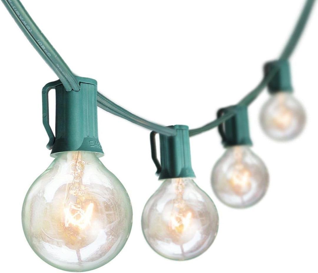 25Ft G40 Outdoor String Lights, Golbe Patio Light with 27 G40 Clear Incandescent Bulbs(2 spare), Hanging Waterproof Connectable Christmas String Lights for Indoor Outdoor Garden Camping Backyard Porch (Green)