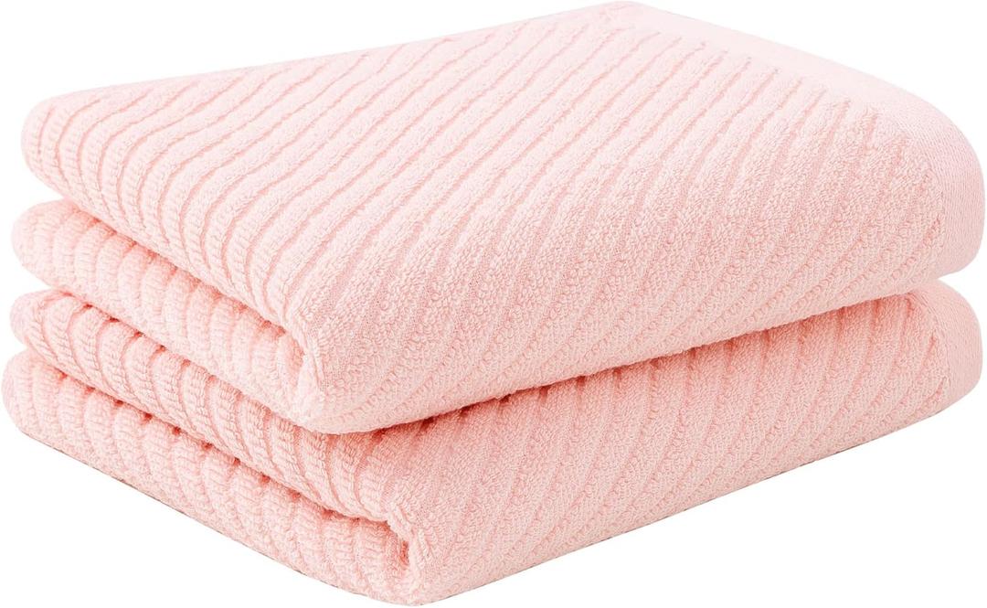 PiccoCasa Set of 2, Pink Ribbed Hand Towels for Bathroom 13 x 29 Inch 100% Cotton Soft Absorbent Soft Feeling Fast Drying Towels Hotel Spa Towel Face Towel