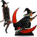 Bucherry 4.2 Feet Vintage Halloween Party Decoration Witch & Moon Cardboard Cutout Stand up Large Witch and Moon Photo Props Backdrop Standup for Vintage Halloween Party Decor
