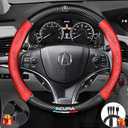 Steering Wheel Cover Compatible with Ni, Nappa Leather&Carbon Fiber Texture Steering Wheel Cover, 14.5-15 Inch Diameter with 2 Coasters and USB Fast Charging Cable (Red)