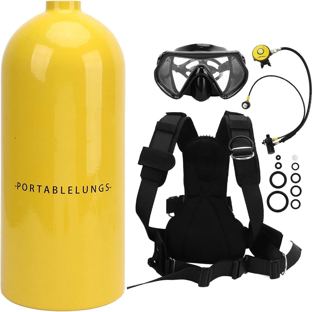 Scuba Tank Kit, 3L Portable 30 to 50 Diving Tank Kit Minutes Breathing Mini Oxygen Cylinder Diving Tanks for Underwater Exploration Rescue Diving & Snorkeling (Yellow)