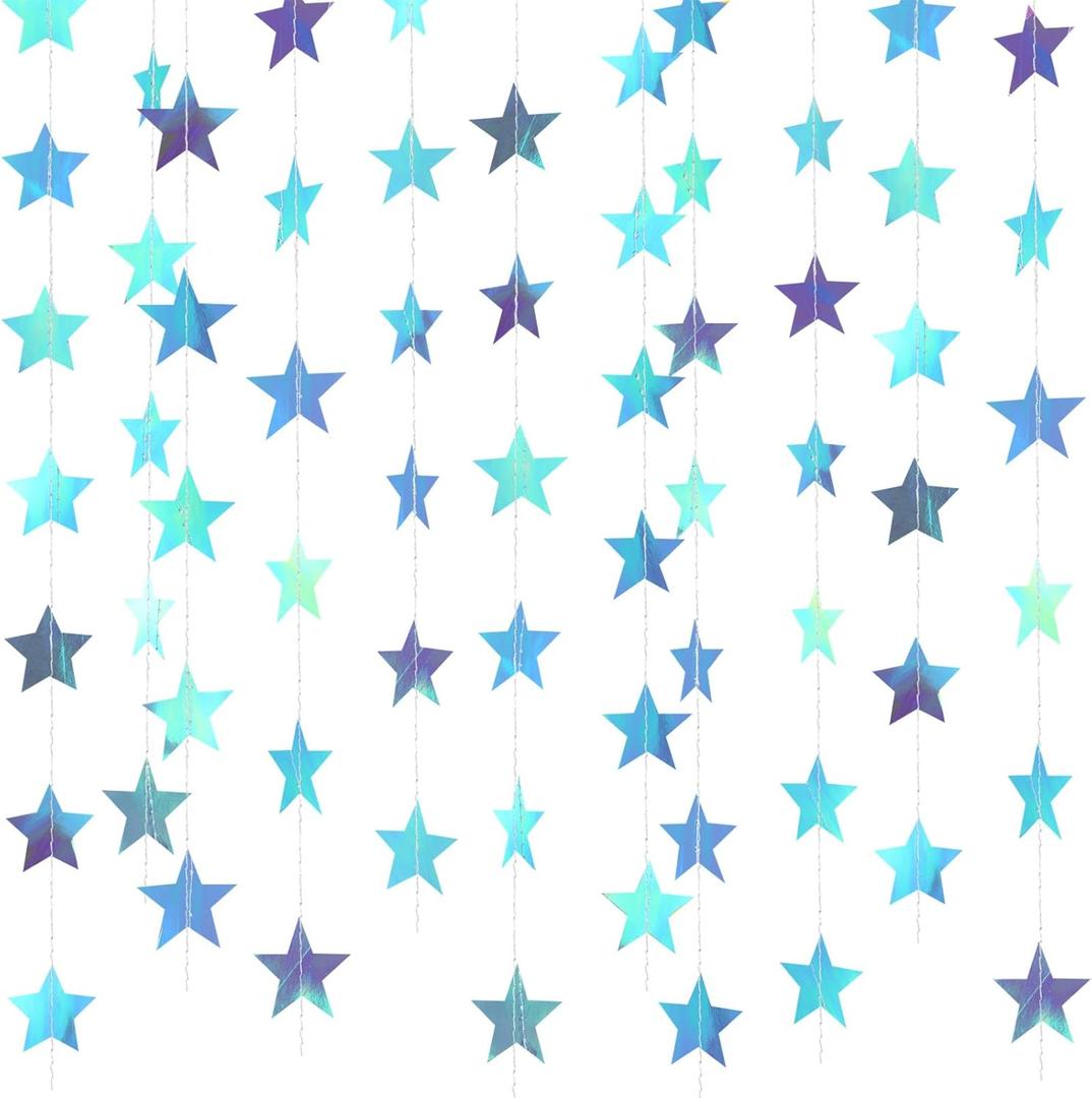 Patelai Glitter Star Garland Banner 2026 Graduation Decor 130 Feet Star Hanging Banner Twinkle Backdrop for Party Birthday Classroom Wedding Supplies(Iridescent Blue)