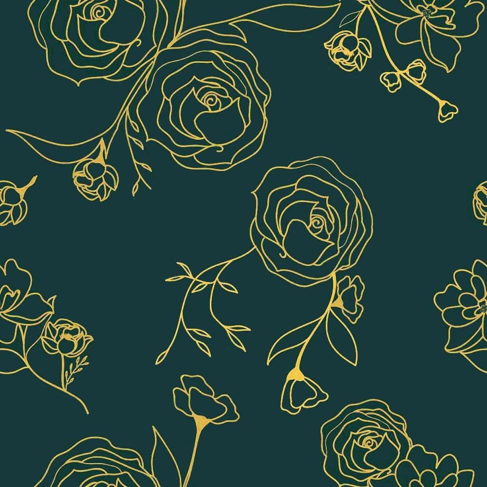 Safiyya 393"x17.3" Peel and Stick Wallpaper Gold and Teal Green Contact Paper Floral Wallpaper Self Adhesive Removable Wallpaper for Bedroom Covering Vinyl Rolls