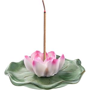 KR. LIF Lotus Incense Holder & Burner, Agarbatti Stand, Detachable Lotus Leaf Incense Tray, Ash Catcher for Altar, Sage & Palo Santo, Ceramic
