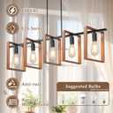 5-Light Farmhouse Kitchen Island Lighting, Adjustable Dining Room Light Fixtures, Black Rustic Wood Farmhouse Chandelier Hanging Ceiling Light for Kitchen,Bulbs Not Included