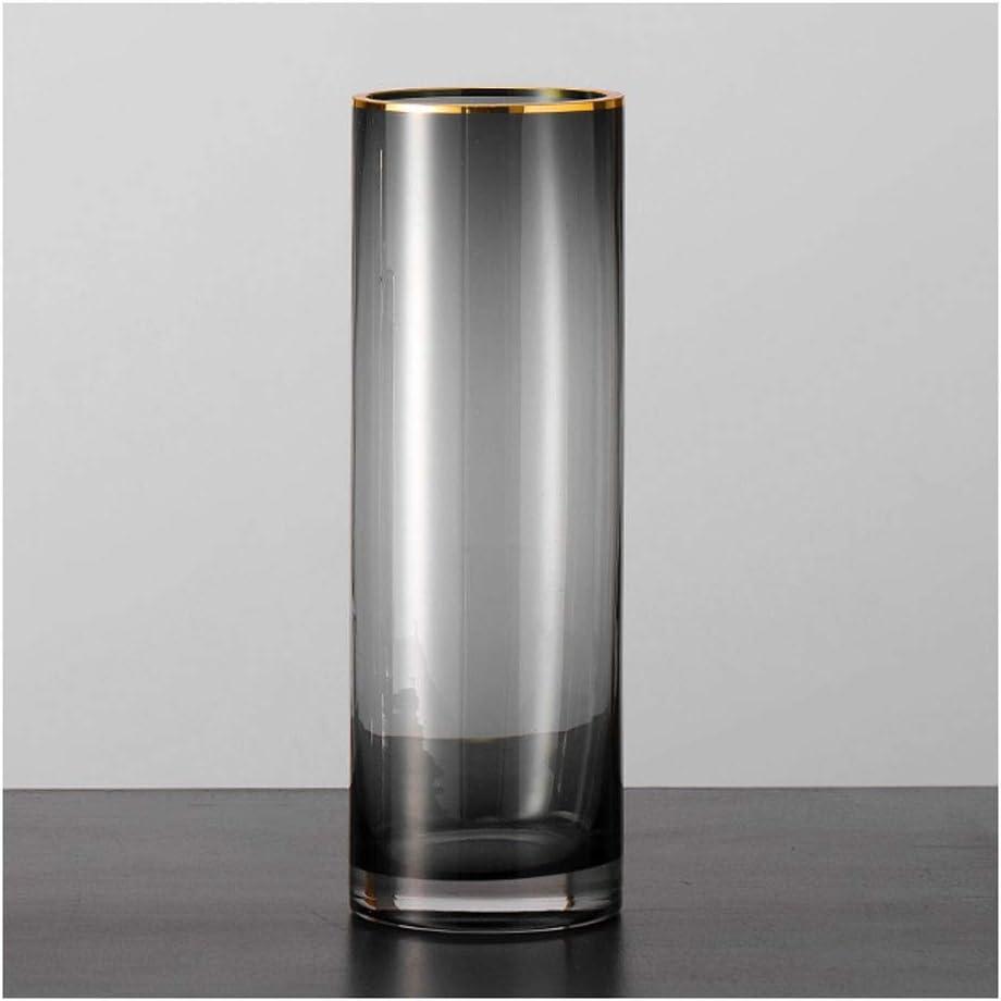 Flower Vase Nordic Simple Gold-Painted Transparent Straight Glass Vase Decoration Home Living Room Flower Arrangement Soft Decoration Hydroponic Flower Device Vases for Centerpieces(Large)
