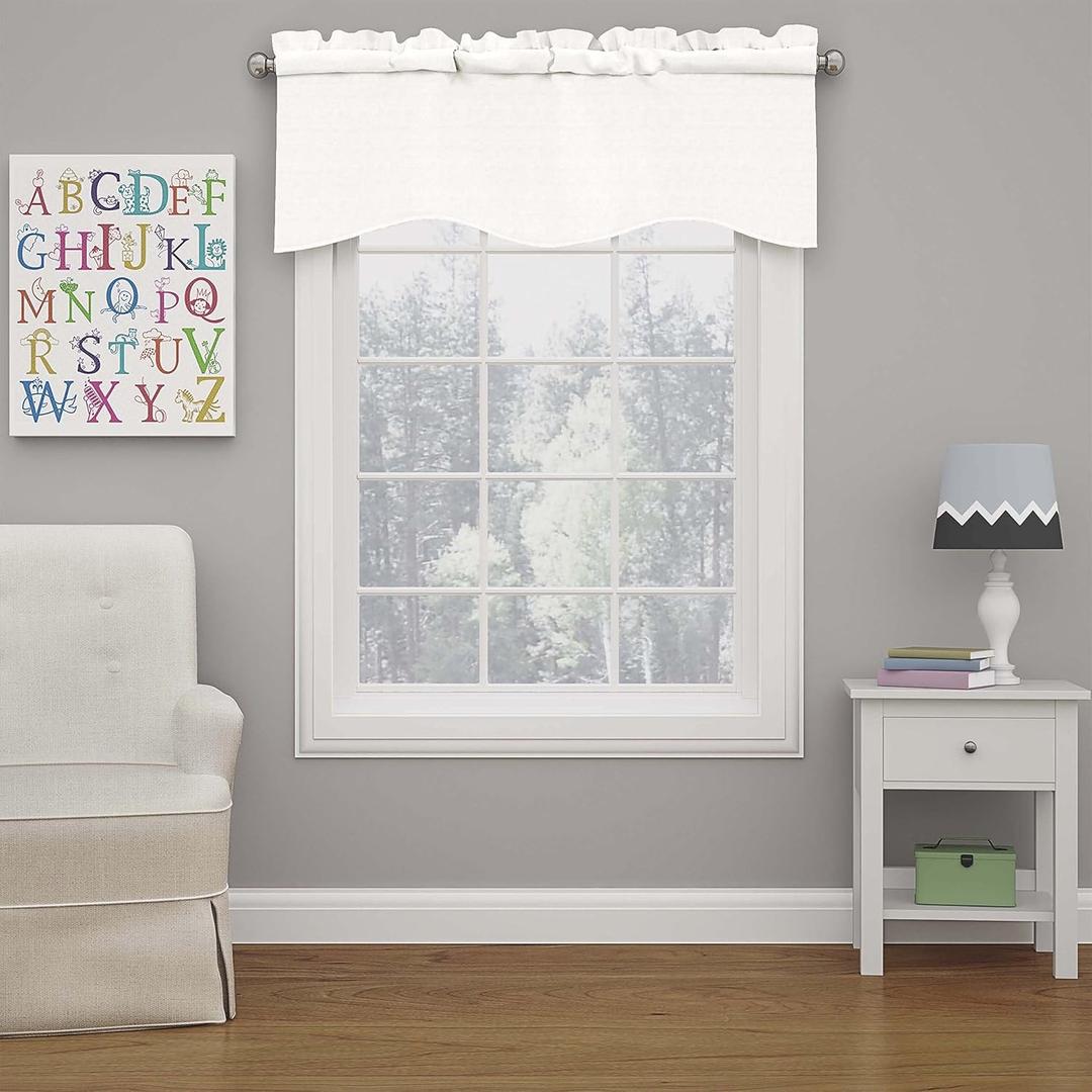 ECLIPSE Kendall Modern Scalloped Valance Rod Pocket Window Curtain for Kitchen or Bathroom, 42" x 18", White