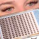 Brown Cluster Lashes Fairy Eyelash Clusters Natural Lash Extensions Wispy 3D Cluster Eyelash Extensions DIY Lash Extensions Soft Dark Brown Individual Eyelashes CC-Curly 8-16MM 144PCS
