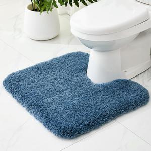 White Toilet Rugs U Shaped Washable, 24x22 Contour Bath Rugs for Toilet, Luxury Ultra Soft Microfiber U-Shaped Toilet Rug, Non Slip Absorbent Machine Washable Bathroom Mat for Toilet, Blue