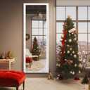 LFT HUIMEI2Y Door Mirror Full Length, Wall-Mounted Mirror Rectangle Tall with Engraving Frame, Over The Door Hanging Mirror for Bedroom, Living Room, Dressing Room, White 50" x14"
