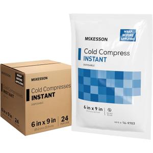 Medline Standard Instant Cold Packs, Disposable/SingleUse, 6” x 9" Economical, Activates Instantly, For Pain Relief and Muscle Soreness  24/Case