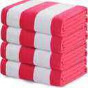 Exclusivo Mezcla Beach Towels Oversized, 4 Pack Lightweight Cabana Stripe Pool Bath Towel Set for Kids and Adults, Extra Large and Absorbent, 30x60 Inches, Red