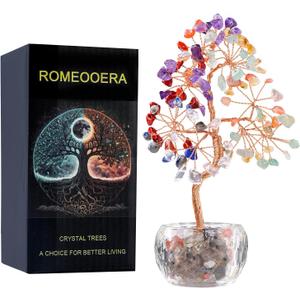 6 inch Valentine's Day Healing Crystal Tree 7 Chakra Tree of Life for Positive Energy, Money Good Luck Gemstone Tree Bonsai Tree for Home Office Desk Decor, Spiritual Birthday Gift for Women