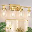 Indoi 4-Light Vanity Lights with Clear Glass Shades, Brushed Gold Bathroom Light Fixtures Over Mirror, Modern Bathroom Wall Lamp for Mirror Living Room Cabinet Bedroom Porch
