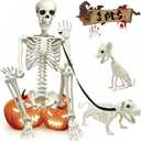 5.4Ft Posable Halloween Skeleton with Dog Cat Skeleton for Halloween Decor
