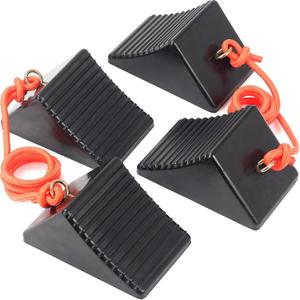 OULEME Heavy Duty Rubber Wheel Chocks with Eyebolt, Solid Wheel Stoppers for Camper, Travel Trailer, RVs, Truck, and ATV, Anti-Slip and Anti-Oil Design, 8"x5"x4"(4-Pack)