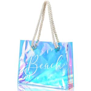 Sweetude Clear Beach Tote Bag Transparent Plastic PVC Women's Large Tote Waterproof Stadium Bags for Girl Summer Pool Party(Holographic)