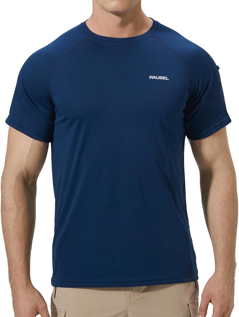 Men's Rash Guard Swim Shirts Short Sleeve UV Sun Protection Quick Dry UPF 50+ SPF Fishing Beach Water Shirt (3X-Large, Navy Blue)