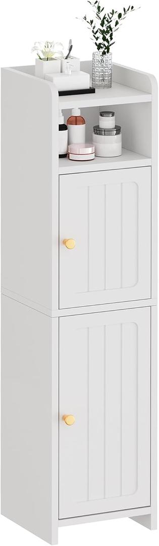 BEWISHOME Small Bathroom Cabinet, Bathroom Storage Cabinet with Adjustable Shelves & 2 Doors, Narrow Toilet Paper Cabinets, 7.9" D x 7.9" W x 31.5" H, for Small Spaces, White YYG03W