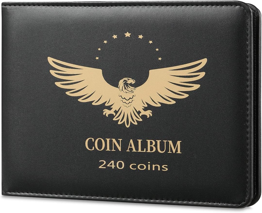Coin Collection Holder Book for Collectors, PVC FREE, 240 Pockets Collecting Storage Album Organizer Supplies for Dime,Cent,Nickel,Quarter (240 Pockets)