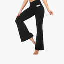 Flare Leggings for Women with Pockets - Crossover High Waisted Black Flared Leggings for Yoga Gym Workout, M