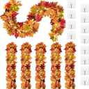 Waipfaru 6Pcs Fall Garland with Lights, 34Ft Fall Leaves Garland for Mantle, Artificial Maple Leaf Garlands for Centerpiece Front Door Window Fireplace Home Indoor Thanksgiving Decorations