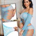 Womens Lingerie Fishnet Bodysuit See Through Lingerie Set for Women Babydoll Fishnet Dress Mesh Chemise Sexy Naughty Outfits for Nightwear Clubwear Stripper, Sheer Fish Net Two Piece Blue ( One Size )