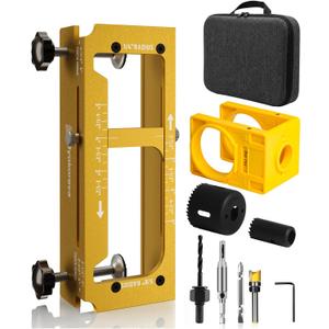 Door Hinge Jig & Door Lock Installation Kit, Aluminum Alloy Adjustable Mortise Template for Router, Fits 2.5"5" Hinges with 1/4" or 5/8" Radius and Square Corners, for 1-3/8" and 1-3/4" Thick Doors