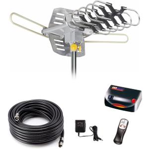 Digital Outdoor Amplified HD TV Antenna,150 Miles Motorized 360 Degree Rotation,Wireless Remote Control,40FT RG6 Coax Cable,UHF VHF 1080P 4K,Support 2 TVS