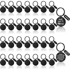 Gisafai 30 Pcs Black Engravable Metal Keychain Blanks Laser Graduation Engraving Blanks Key Rings Tags for Crafts DIY Gifts, Round