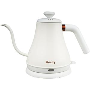 Mecity Electric Kettle Stainless Steel Gooseneck Water Kettle Water Boiler for Pour Over Coffee Fast Heating, Auto Shut Off, 27 fl oz, 1000W, Milk White