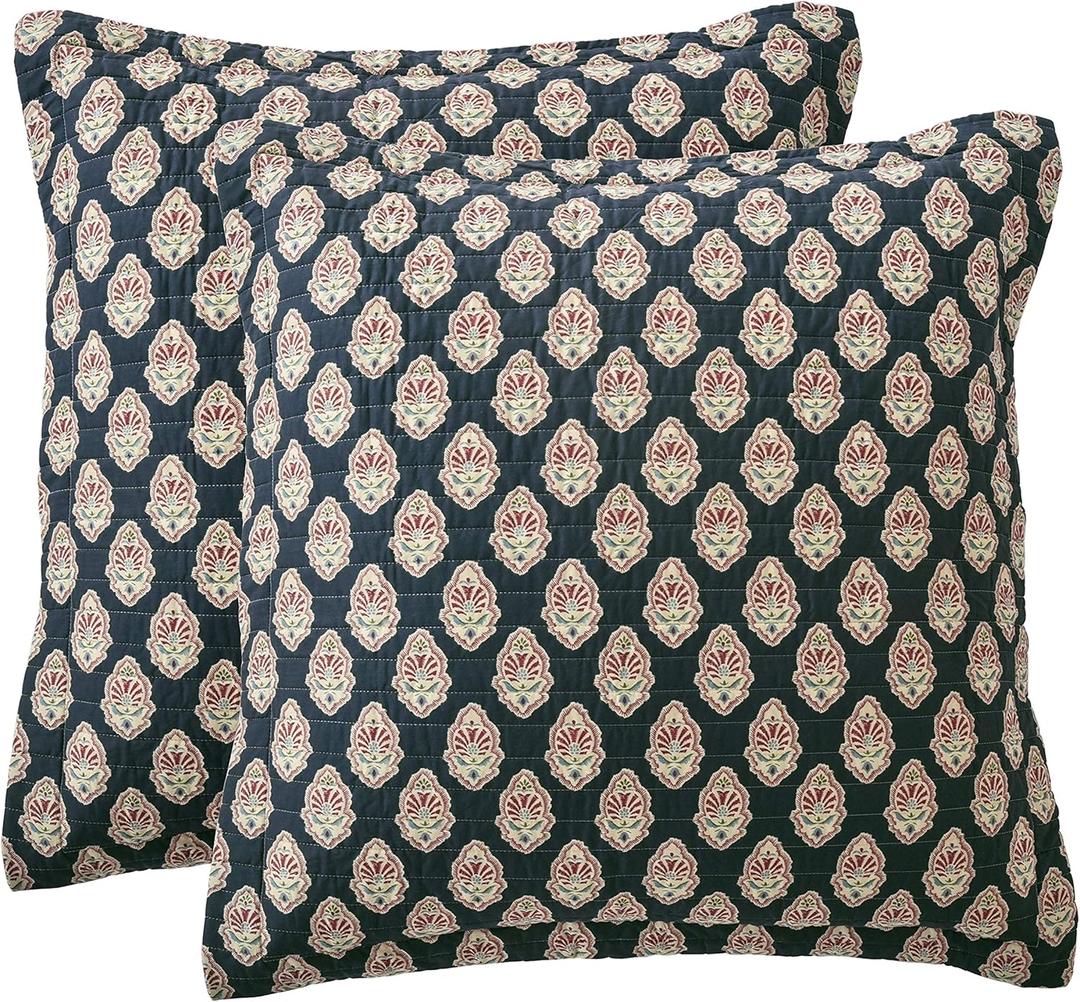 Levtex Home - Moreno - Euro Sham Set of Two - (26x26in.), No Insert -Damask Pattern - Blue, Red and Gold