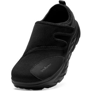 OrthoComfoot Men's Orthopedic Diabetic Extra Wide Walking Shoes: Adjustable Arch Support Plantar Fasciitis Slip-On for Swollen Feet, Comfortable Orthotic Easy Top Loafers for Foot and Heel Pain (Black)