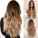 Synthetic Wig Ombre Blonde Wigs Middle Part Hair Wig Wavy Heat Resistant Fiber