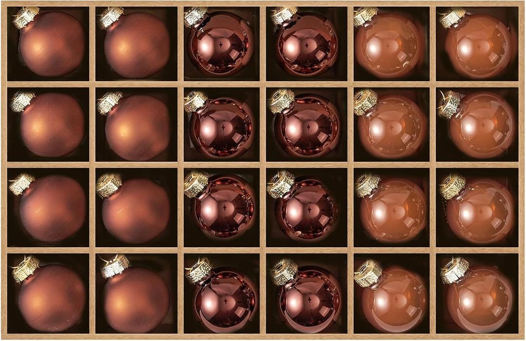 WDS WONDROUS Brown Christmas Ball Ornaments Glass Set of 24  1.18 Xmas Ornament Balls, Small Christmas Tree Hanging Decorations for Wedding Party Autumn Winter Holiday Decor