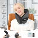 2in1 Ergonomic Memory Foam Travel Neck Pillow – Travel Pillow for All Sleep Positions on Flights, Road Trips, and Long Distance Travel with Drawstring Bag (Adjustable - Dark Gray & Black) Medium Size