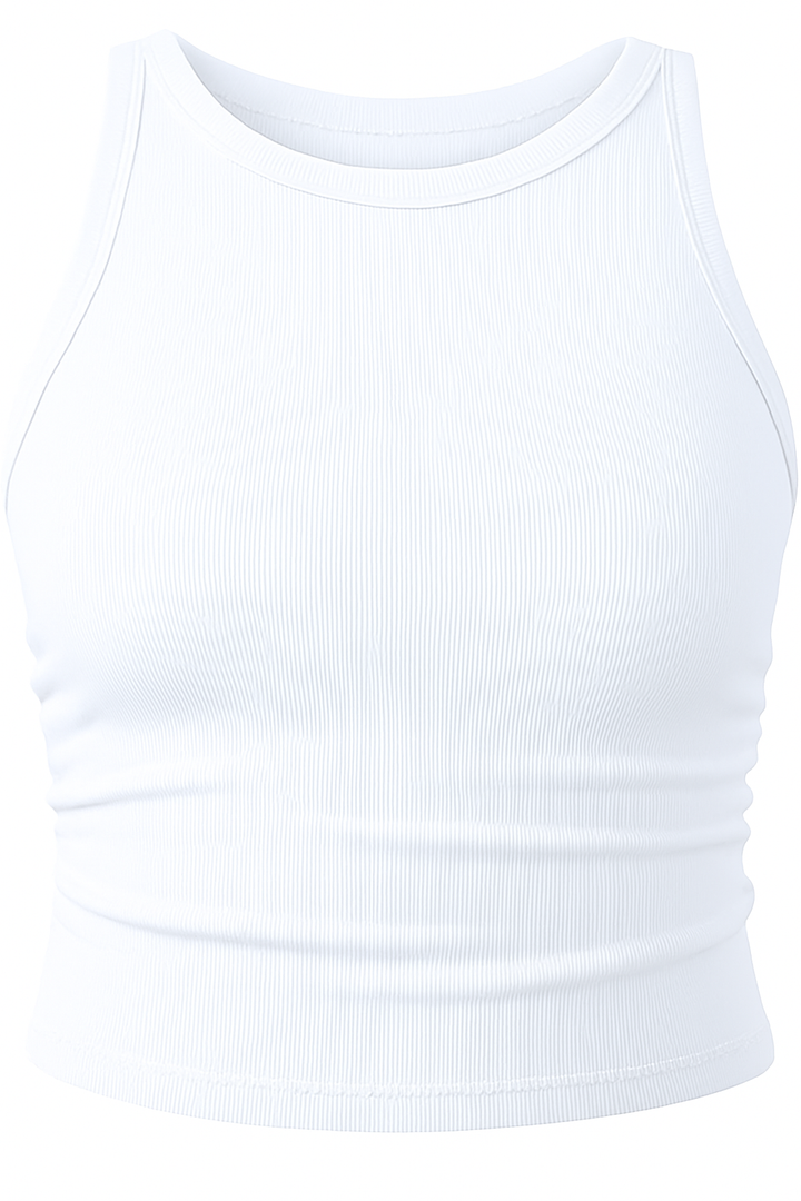 OQQ Women's 1 Piece Tank Tops Crew Neck Sleeveless Basic Stretch Casusal Yoga White, Size M 