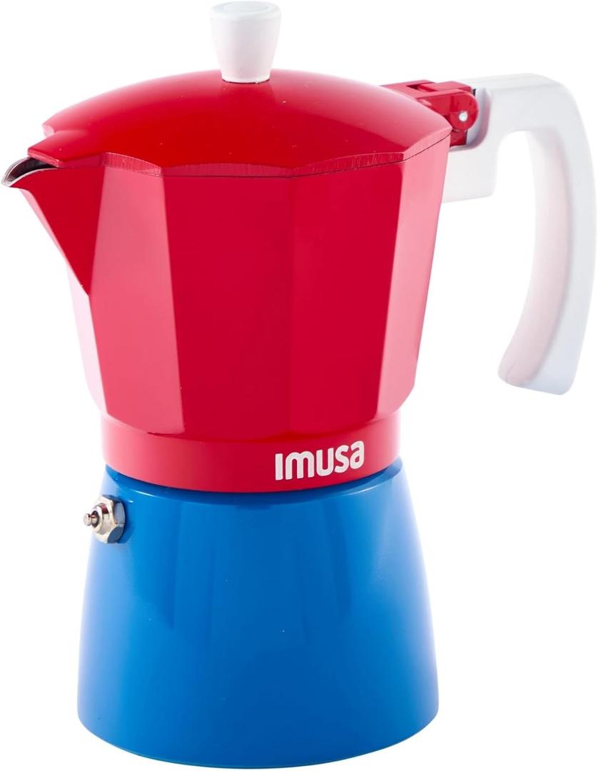 IMUSA Stovetop Espresso Maker 6 Cup Cast Aluminum Moka Pot Caribbean Colors Edition Red Blue White Cafetera Italiana Espresso Cuban Coffee Maker