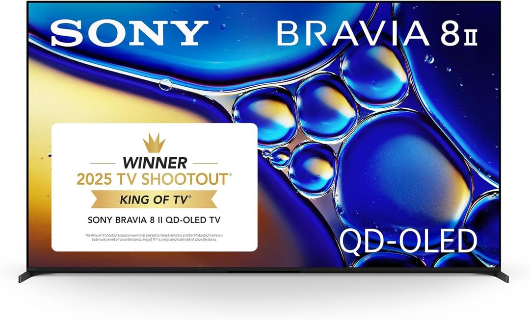 Sony BRAVIA 8 II 65 Inch TV, QD OLED, 4K Smart Google TV, XR Processor with AI Technology, Ultra Slim Design, 120hz Television, Dolby Vision/Atmos, Exclusive Features for PS5, K-65XR80M2, 2025 Model