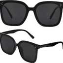 Trendy TAC Polarized Square Sunglasses for Women Men, Oversized Lightweight TR90 Frame UV400 Protection (Black)