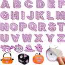NICEVINYL Halloween Self-Adhesive Letter Patches: 60PCS Purple Fabric Stickers for Clothing - Ghosts Cats Pumpkin Witch Hats Embroidered Letters Patches Stick on Costumes Hats Bags Dress