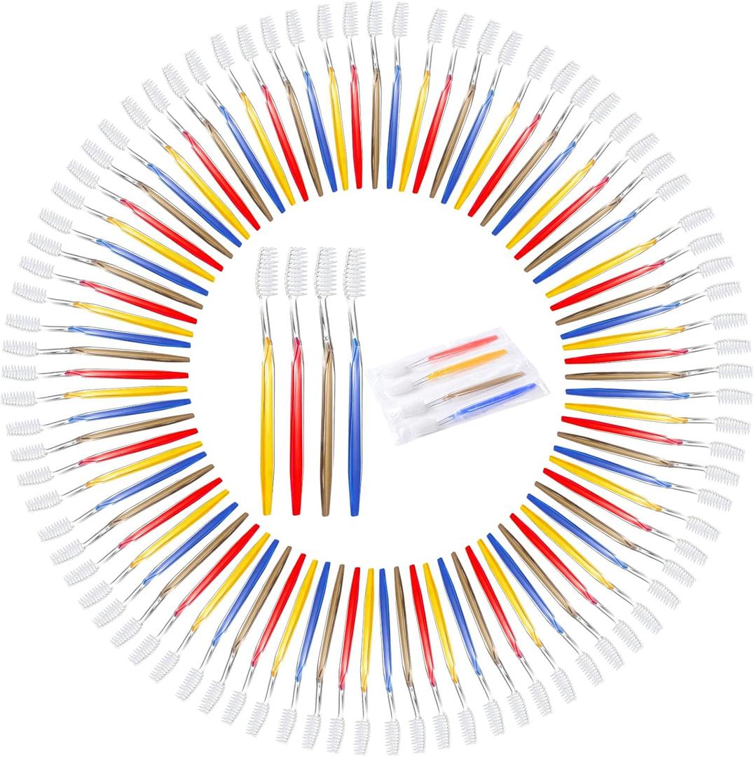 YOUKE OLA 200 Disposable Toothbrushes Individually Packaged Multi Color Pack Affordable Bulk Pack of Disposable Manual Tooth Brush Perfect for Hotel, Guest, Camping, Travel, Giveaways | Medium