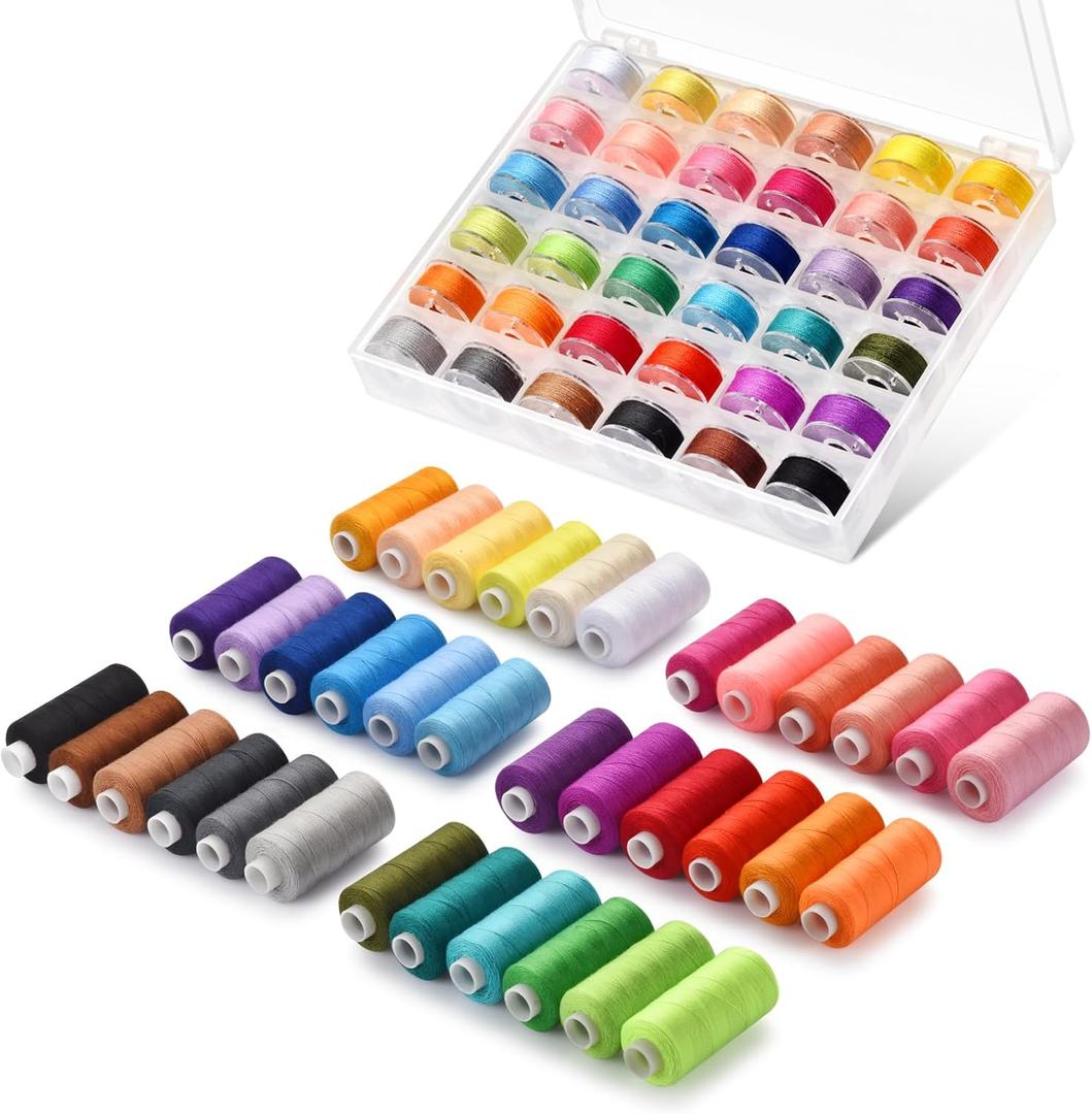 Eoehro 72pcs Sewing Thread kit, 36 Colors Sewing Machine Threads, Prewound Bobbins Sewing Threads Kit, Sewing Machine Thread Assortment, 400 Yards per Spools Polyester Thread