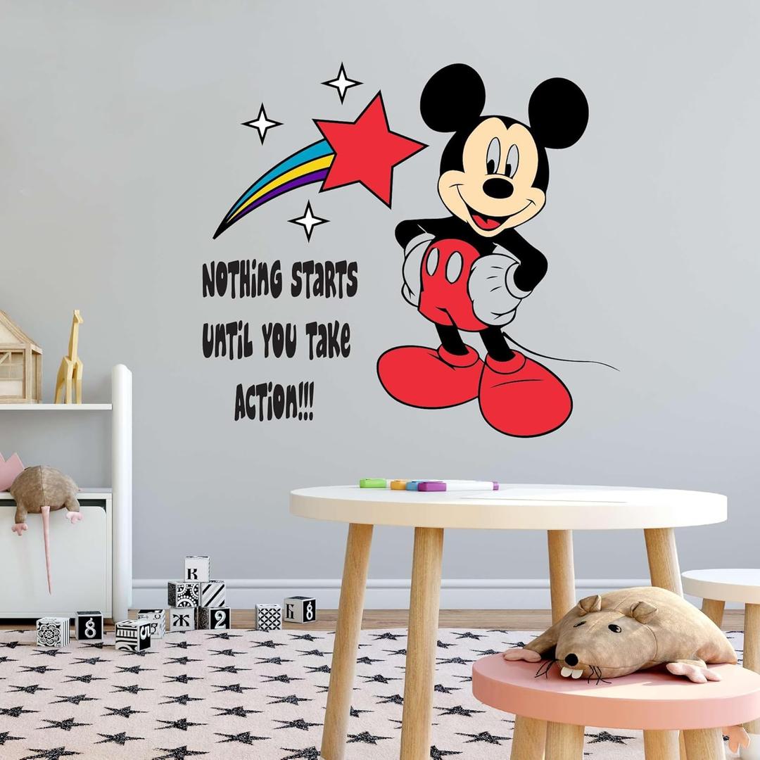 Children Until You Take Action Motivational Quote Wall Decal Decoration Mouse Cute Character Kids Cartoon Colorful Design Stars Lasts Years and Easily Removable - Size: 40 in(W) x 40 in(H)