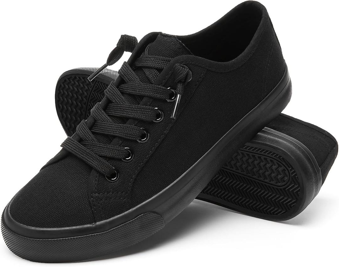 Women Canvas Sneaker Slip On Non Slip Casual Shoes Lace Up Canvas Low Top White Shoes Loafers for Women Fashion Black Sneaker (Black), size 11