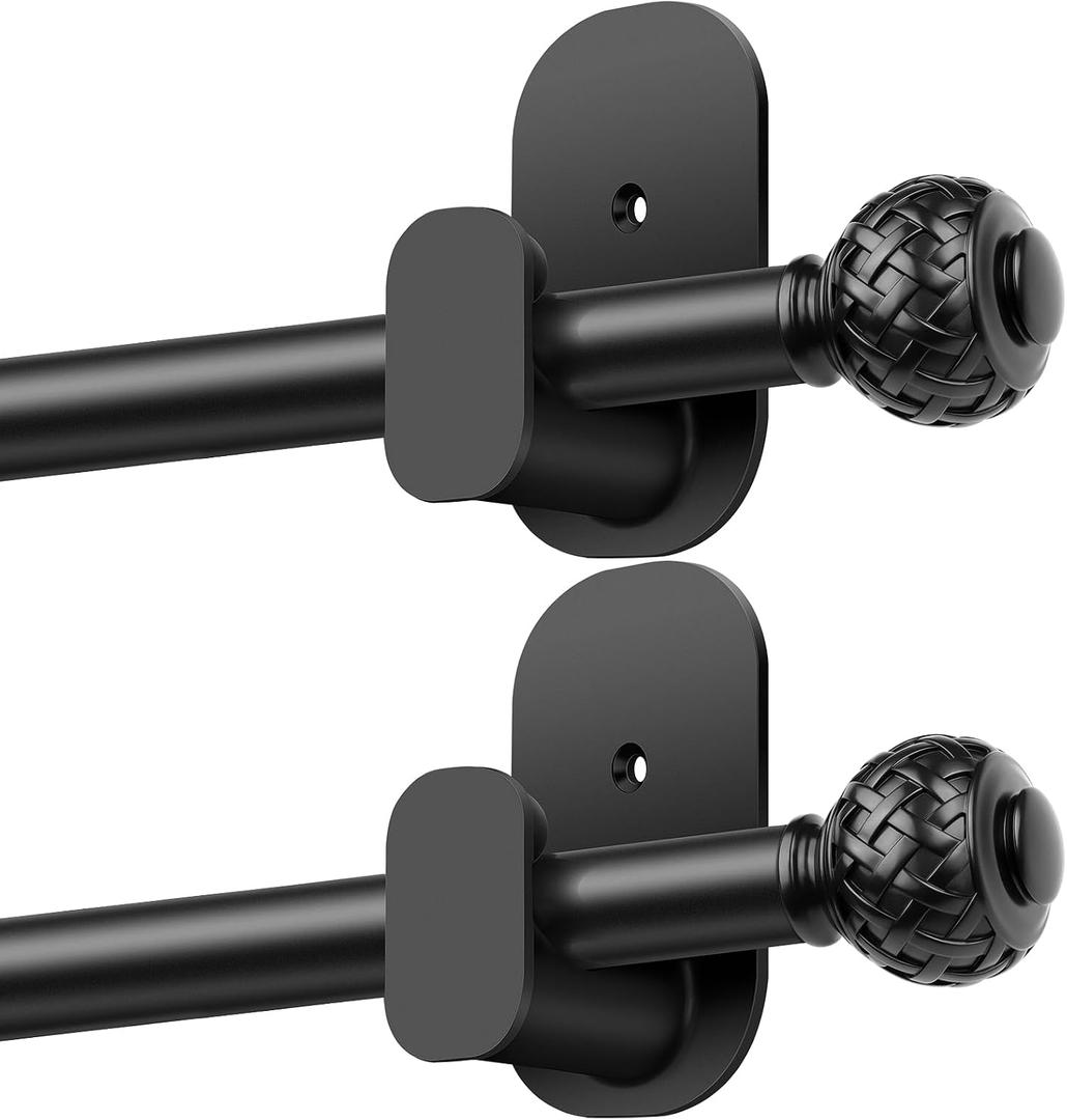 TONIAL Curtain Rods 2 Pack No Drilling 32 to 86 inches, 5/8 Inch Adjustable Curtain Rods for Windows from 54 to 82 Inches, Renter Friendly Drapery Rod with Adhesive Brackets for Apartment, Black