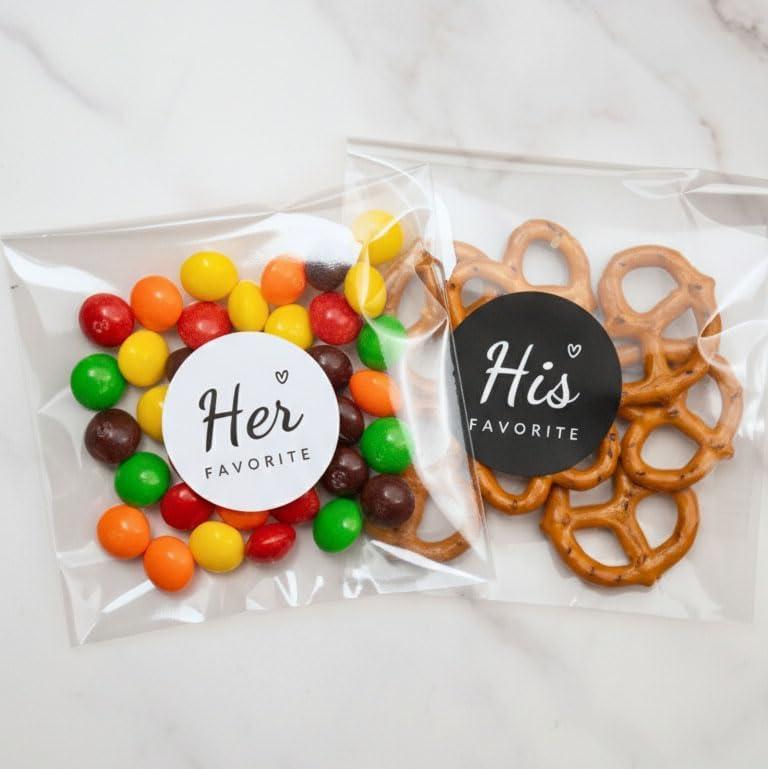 JollyFayre His Favorite (Black) & Her Favorite (White) Stickers 50 + 50 with 100 Clear Bags  Wedding Favors, Welcome Bags Stuffers