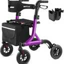 Walkers for Seniors, Rollator Walker with Seat, 8" Rubber Wheels All Terrain Rollator Walker with Backrest, Aluminum Walkers Built-in Cable, Foldable and Adjustable Height for Seniors, Purple